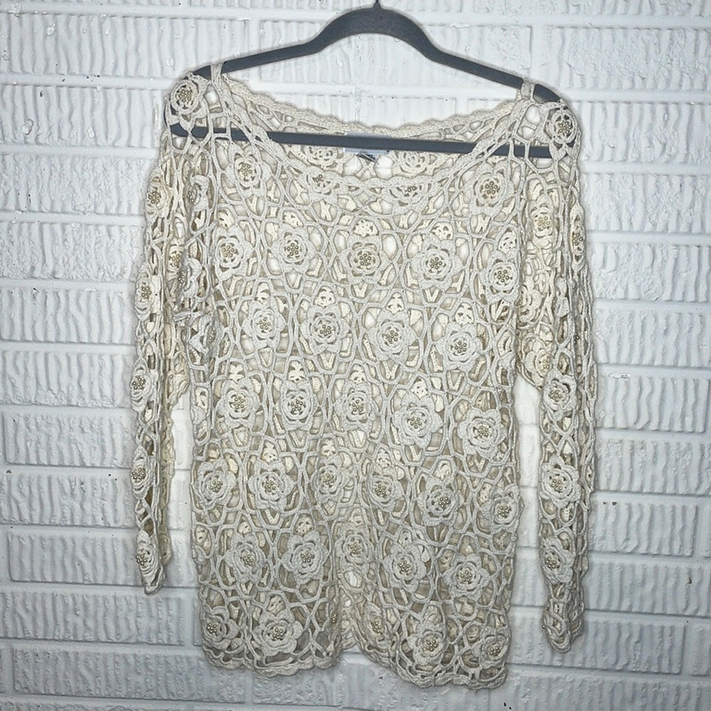 Vintage Extra Point Crochet, Pearl Beaded Sweater